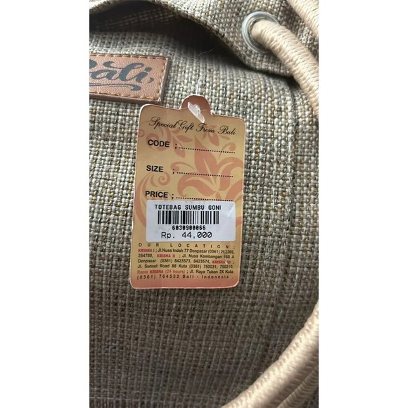 Bali Hemp Tote Bag Unisex Eco-Friendly Natural Drawstring Casual - Picture 4 of 6